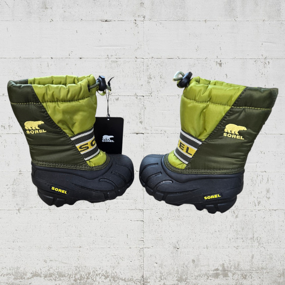 Sorel Green Charcoal Toddler Drawstring Top Winter Snow Boots NWT Size 6 Toddler - Picture 5 of 7